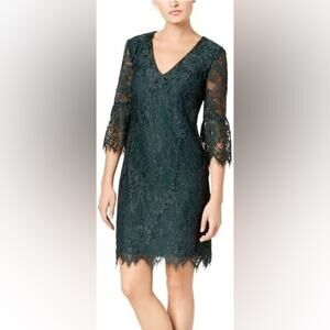 Trina Turk Womens Lace A-line Cocktail Sheath Dress Forest Green Size 12